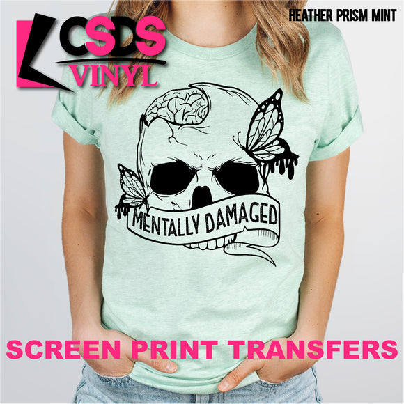 Screen Print Transfer - Mentally Damaged Skull - Black