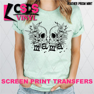 Screen Print Transfer - Mama Two Skulls - Black