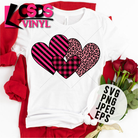 SVG0117 - Plaid, Leopard and Striped Hearts - SVG Cut File