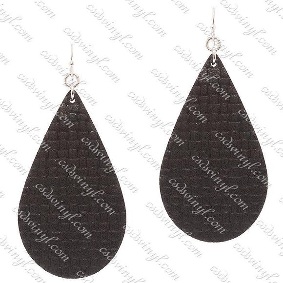 Monogram Ready Earrings - Leather Teardrop - Metallic Black