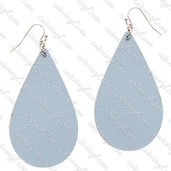 Monogram Ready Earrings - Leather Teardrop - Light Blue