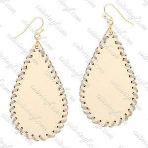 Monogram Ready Earrings - Leather Teardrop - Ivory with Grey Stitching