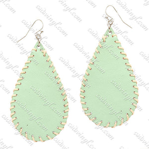 Monogram Ready Earrings - Leather Teardrop - Mint with Ivory Stitching