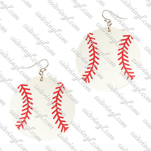 Monogram Ready Earrings - Leather Round - Baseball White with Red Stitches