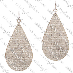 Monogram Ready Earrings - Leather Teardrop - Metallic White Silver
